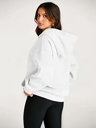Beyaz Kapşonlu Model Oversize Kalıp Regular UNİSEX Sweatshirt
