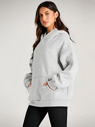 Gri Kapşonlu Model Oversize Kalıp Regular UNİSEX Sweatshirt