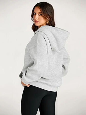 Gri Kapşonlu Model Oversize Kalıp Regular UNİSEX Sweatshirt