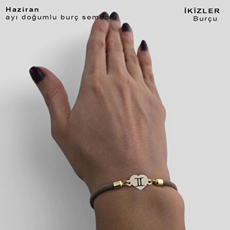 Yazın Enerjisini Yansıtan Kalp Figürlü ve Kahverengi Örgülü 14 Ayar Altın Plakalı Haziran Bilekliği