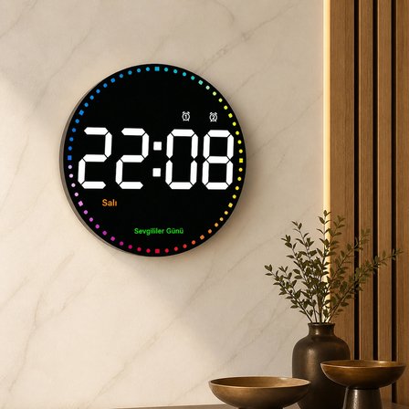 Uzaktan Kumandalı LED Dijital Duvar Saati – Büyük Ekran, Ayarlanabilir Parlaklık, Çift Alarm, Sessiz Çalışma, Modern Şık Tasarım