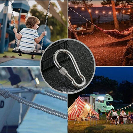 Karabina Kilitli 10Mm Yaylı Kanca Çelik Kilit Tırmanma Olta Kamp Ekipmanları Hamak Askı 4 Adet