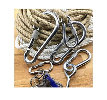Karabina Kilitli 10Mm Yaylı Kanca Çelik Kilit Tırmanma Olta Kamp Ekipmanları Hamak Askı 4 Adet