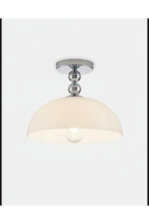 Modern Krom Detaylı Mat Opal Cam Başlık Yarı Sıvaüstü Flush Tavan Lambası Avize