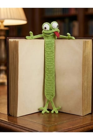 Amigurumi El Yapımı Kurbağa Kitap Ayracı (Yüksek Kaliteli Malzeme, Detaylı ince işçilik)
