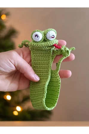 Amigurumi El Yapımı Kurbağa Kitap Ayracı (Yüksek Kaliteli Malzeme, Detaylı ince işçilik)