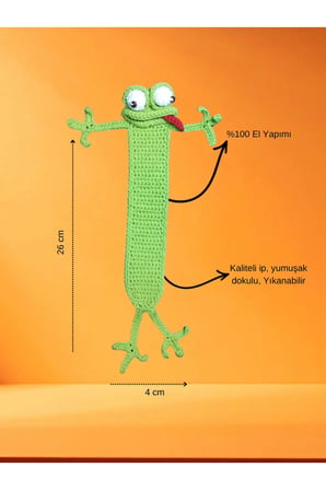 Amigurumi El Yapımı Kurbağa Kitap Ayracı (Yüksek Kaliteli Malzeme, Detaylı ince işçilik)