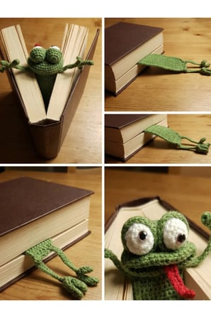 Amigurumi El Yapımı Kurbağa Kitap Ayracı (Yüksek Kaliteli Malzeme, Detaylı ince işçilik)