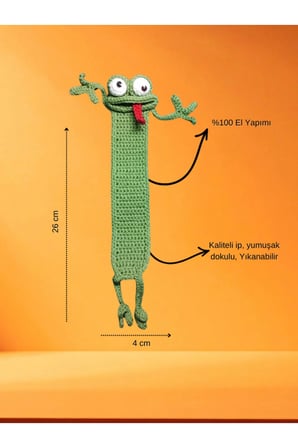 Amigurumi El Yapımı Kurbağa Kitap Ayracı (Yüksek Kaliteli Malzeme, Detaylı ince işçilik)