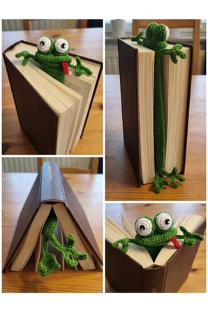 Amigurumi El Yapımı Kurbağa Kitap Ayracı (Yüksek Kaliteli Malzeme, Detaylı ince işçilik)