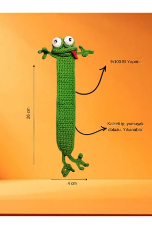 Amigurumi El Yapımı Kurbağa Kitap Ayracı (Yüksek Kaliteli Malzeme, Detaylı ince işçilik)