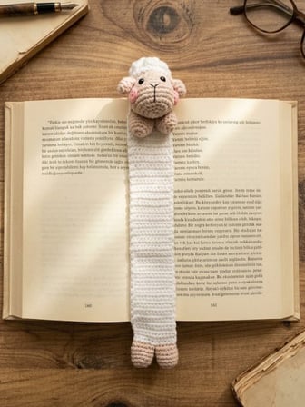Amigurumi Kuzu Figürlü Pamuklu Kitap Ayracı (Yüksek Kaliteli Malzeme, Detaylı ince işçilik)