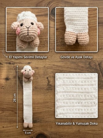 Amigurumi Kuzu Figürlü Pamuklu Kitap Ayracı (Yüksek Kaliteli Malzeme, Detaylı ince işçilik)