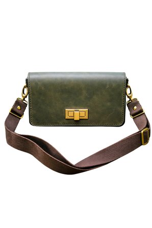 Hakiki Deri Omuz Çantası Crazy Horse Vintage Haki Yeşil Minimalist El Yapımı Kadın Çanta