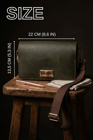 Hakiki Deri Omuz Çantası Crazy Horse Vintage Haki Yeşil Minimalist El Yapımı Kadın Çanta