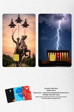 Atatürk Heykel ve Anıtkabir Temalı 2'li Kart Kaplama Sticker, Çipli Banka/ATM Kartlara uyumlu