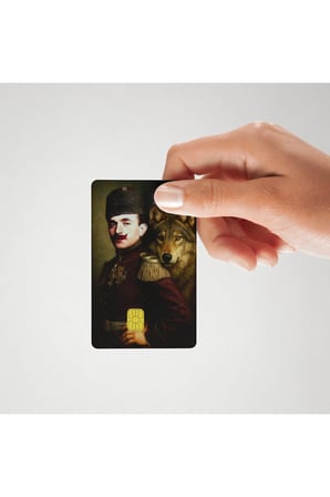 Enver Paşa Bozkurtlu Tasarım Parlak Kredi/Banka Kart Kaplama Sticker (Yüksek Kalite)