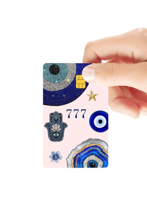 Nazar boncuklu 777 yazılı Parlak Kredi/Banka Kart Kaplama Sticker