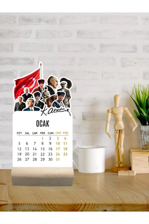 2026 Atatürk Temalı Masa Takvimi, Ahşap Ayaklı Mini Özel Tasarım, Yüksek Kaliteli Baskı