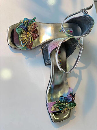 Kız çocuk taşlı abiye topuklu ayakkabı