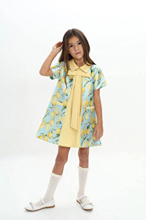 Limon Desenli Fiyonk Detaylı Yazlık Kız Çocuk Elbise