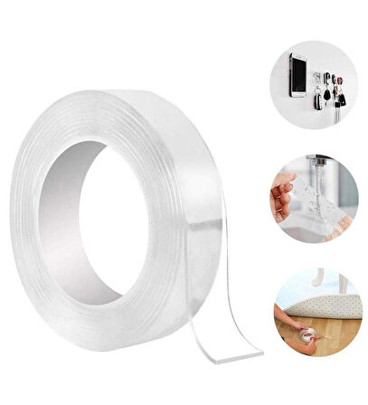 Çift Taraflı Şeffaf Bant - Halı Bandı - 30 mm x 3 Metre - 1 Adet