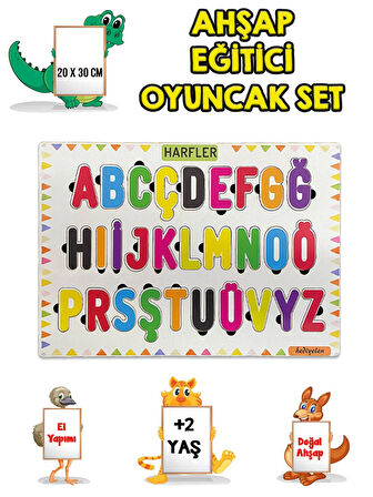 4 Lü Set Ahşap Eğitici Öğretici Oyuncak Puzzle Yapboz Söktak +2 Yaş Harfler-Sayılar