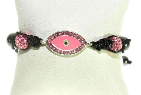 Swarovski Taşlı Şambala Nazar Göz Örgü İp Pembe Bileklik