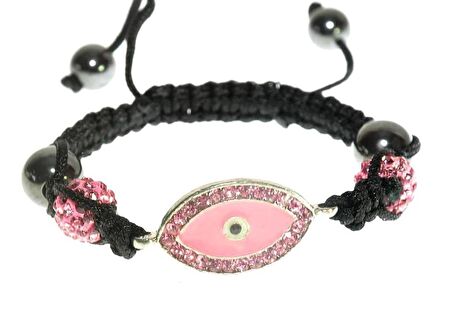 Swarovski Taşlı Şambala Nazar Göz Örgü İp Pembe Bileklik