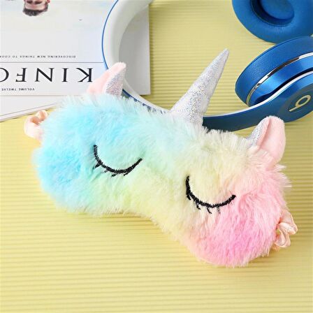 Peluş Unicorn Rainbow Gökkuşağı Renkli Göz Uyku Bandı Bandana