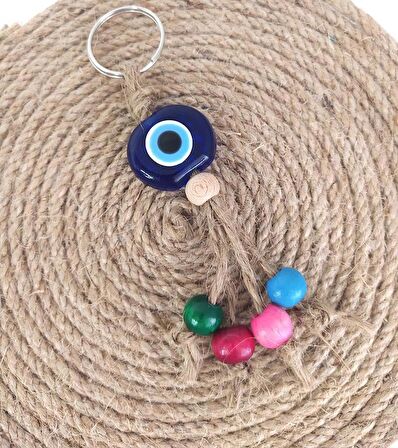 Anahtarlık Kötü Göz Kovucu Nazar Kırılmaz Hasır Renkli Ahşap Boncuklu Nazarlık Çanta Süsü Hediye