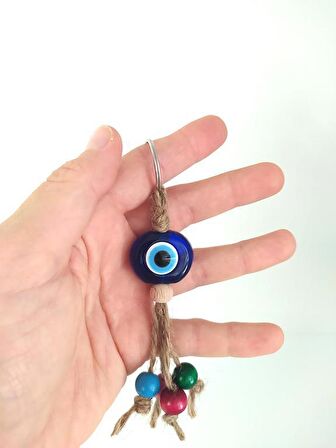 Anahtarlık Kötü Göz Kovucu Nazar Kırılmaz Hasır Renkli Ahşap Boncuklu Nazarlık Çanta Süsü Hediye