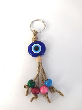Anahtarlık Kötü Göz Kovucu Nazar Kırılmaz Hasır Renkli Ahşap Boncuklu Nazarlık Çanta Süsü Hediye
