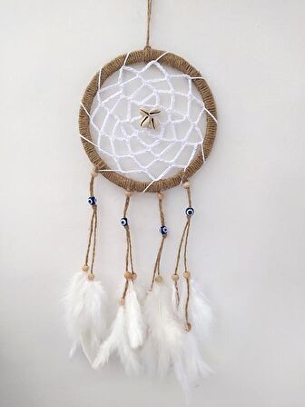 Hdmarketim Nazar Boncuklu Düş Kapanı Dreamcatcher Kuş Tüyü Duvar Süsü    