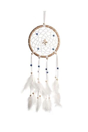 Nazar Boncuklu Düş Kapanı Hand Made Dreamcatcher Kuş Tüyü Duvar Süsü Ev Dekor 13431