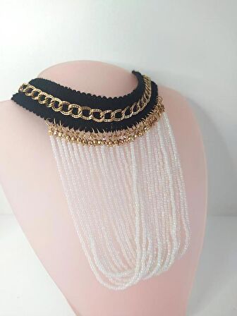 Kolye Gerdanlık Kadın Choker Bohem Kolyeler El Yapımı Uzun Püskül Boncuklar Bayan Kolye Takı Tasma  