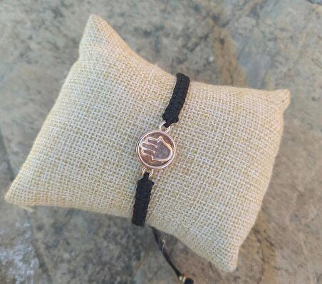 Bileklik El Figürlü Pembe Taşlı Rose Gold Makrome Ayarlanabilir İp Bileklik Bijuteri Takı Bilezik 