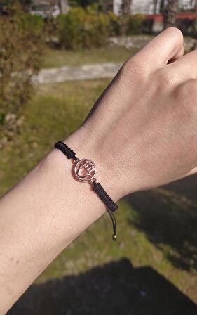 Bileklik El Figürlü Pembe Taşlı Rose Gold Makrome Ayarlanabilir İp Bileklik Bijuteri Takı Bilezik 