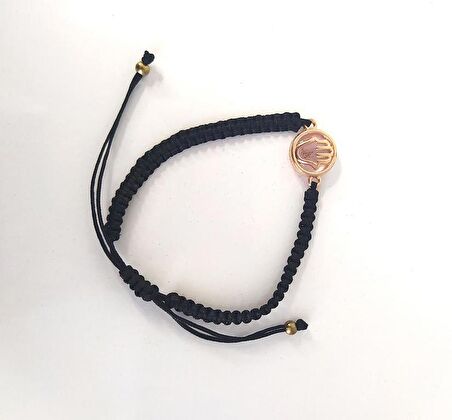 Bileklik El Figürlü Pembe Taşlı Rose Gold Makrome Ayarlanabilir İp Bileklik Bijuteri Takı Bilezik 