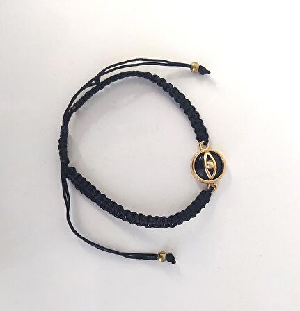 Bileklik Göz Figürlü Siyah Taşlı Makrome Ayarlanabilir İp Bileklik Bijuteri Takı Bilezik 