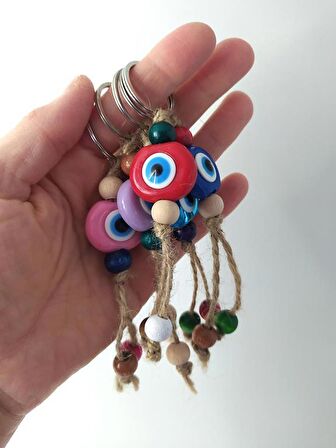 Nazar Boncuk Anahtarlık 5 Adet Kötü Göz Kovucu Nazar Hand Made Hasır Renkli Boncuklu Nazarlı Anahtarlık
