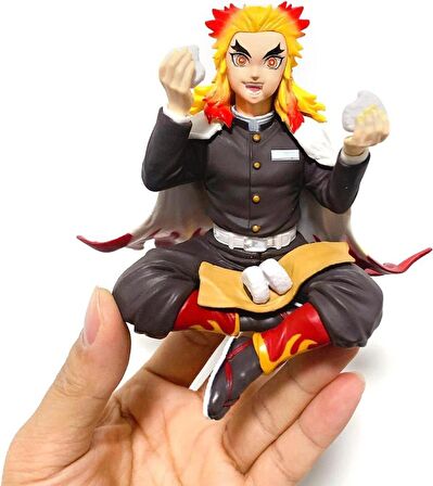 Anime Demon Slayer Kyojuro Rengoku 10 cm Oturan Karakter Figür Oyuncak Biblo 