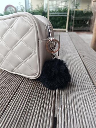 Anahtarlık Pon Pon Peluş Anahtarlık Çanta Süsü Siyah