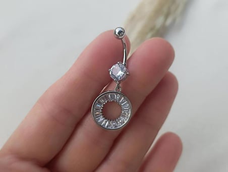 Göbek Piercing Medikal Çelik Vidalı Gri Kadın İthal 316 L Paslanmaz 