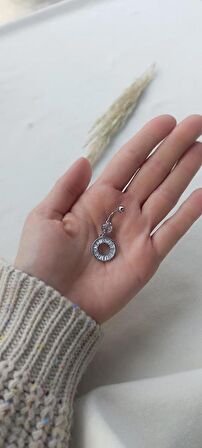 Göbek Piercing Medikal Çelik Vidalı Gri Kadın İthal 316 L Paslanmaz 