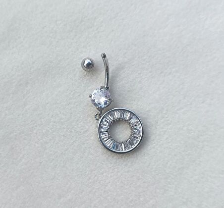 Göbek Piercing Medikal Çelik Vidalı Gri Kadın İthal 316 L Paslanmaz 