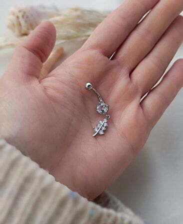 Göbek Piercing Medikal Çelik Vidalı Gri Kadın İthal 316 L Paslanmaz 15836