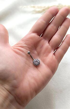 Göbek Piercing Medikal Çelik Vidalı Yuvarlak Gri Kadın İthal 316 L Paslanmaz 15836