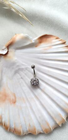 Göbek Piercing Medikal Çelik Vidalı Yuvarlak Gri Kadın İthal 316 L Paslanmaz 15836