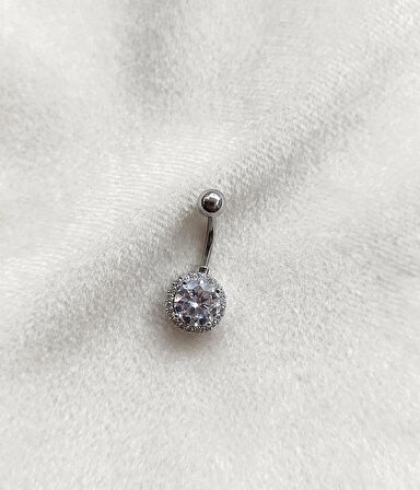 Göbek Piercing Medikal Çelik Vidalı Yuvarlak Gri Kadın İthal 316 L Paslanmaz 15836